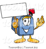Illustration of a Cartoon Mailbox Holding a Blank Sign by Mascot Junction