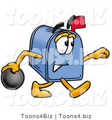Illustration of a Cartoon Mailbox Holding a Bowling Ball by Mascot Junction