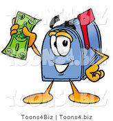 Illustration of a Cartoon Mailbox Holding a Dollar Bill by Mascot Junction