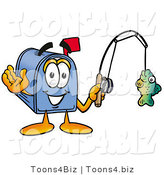 Illustration of a Cartoon Mailbox Holding a Fish on a Fishing Pole by Mascot Junction