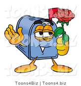 Illustration of a Cartoon Mailbox Holding a Red Rose on Valentines Day by Mascot Junction