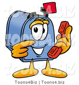 Illustration of a Cartoon Mailbox Holding a Telephone by Mascot Junction