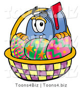 Illustration of a Cartoon Mailbox in an Easter Basket Full of Decorated Easter Eggs by Mascot Junction