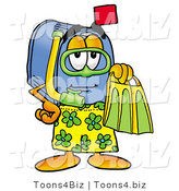 Illustration of a Cartoon Mailbox in Green and Yellow Snorkel Gear by Mascot Junction