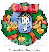 Illustration of a Cartoon Mailbox in the Center of a Christmas Wreath by Mascot Junction