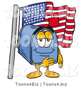 Illustration of a Cartoon Mailbox Pledging Allegiance to an American Flag by Mascot Junction
