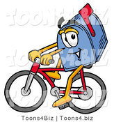 Illustration of a Cartoon Mailbox Riding a Bicycle by Mascot Junction