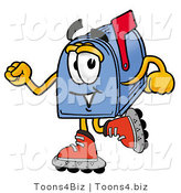 Illustration of a Cartoon Mailbox Roller Blading on Inline Skates by Mascot Junction
