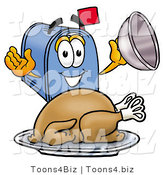 Illustration of a Cartoon Mailbox Serving a Thanksgiving Turkey on a Platter by Mascot Junction
