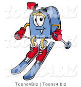 Illustration of a Cartoon Mailbox Skiing Downhill by Mascot Junction