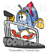 Illustration of a Cartoon Mailbox Walking on a Treadmill in a Fitness Gym by Mascot Junction