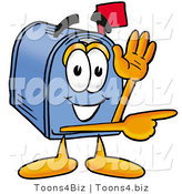 Illustration of a Cartoon Mailbox Waving and Pointing by Mascot Junction