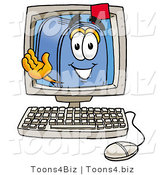 Illustration of a Cartoon Mailbox Waving from Inside a Computer Screen by Mascot Junction