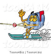 Illustration of a Cartoon Mailbox Waving While Water Skiing by Mascot Junction
