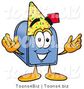 Illustration of a Cartoon Mailbox Wearing a Birthday Party Hat by Mascot Junction