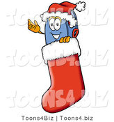Illustration of a Cartoon Mailbox Wearing a Santa Hat Inside a Red Christmas Stocking by Mascot Junction