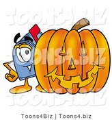 Illustration of a Cartoon Mailbox with a Carved Halloween Pumpkin by Toons4Biz