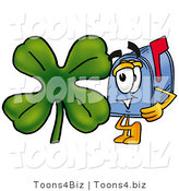 Illustration of a Cartoon Mailbox with a Green Four Leaf Clover on St Paddy's or St Patricks Day by Mascot Junction
