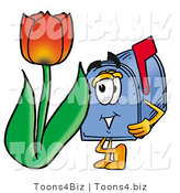 Illustration of a Cartoon Mailbox with a Red Tulip Flower in the Spring by Mascot Junction