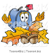 Illustration of a Cartoon Mailbox with Autumn Leaves and Acorns in the Fall by Mascot Junction