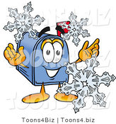 Illustration of a Cartoon Mailbox with Three Snowflakes in Winter by Mascot Junction