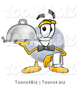 Illustration of a Cartoon Moon Mascot Dressed As a Waiter and Holding a Serving Platter by Mascot Junction