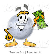 Illustration of a Cartoon Moon Mascot Holding a Dollar Bill by Mascot Junction