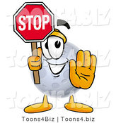 Illustration of a Cartoon Moon Mascot Holding a Stop Sign by Toons4Biz