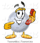 Illustration of a Cartoon Moon Mascot Holding a Telephone by Toons4Biz
