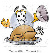 Illustration of a Cartoon Moon Mascot Serving a Thanksgiving Turkey on a Platter by Mascot Junction
