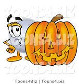 Illustration of a Cartoon Moon Mascot with a Carved Halloween Pumpkin by Mascot Junction