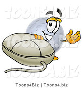 Illustration of a Cartoon Moon Mascot with a Computer Mouse by Mascot Junction