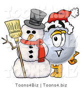 Illustration of a Cartoon Moon Mascot with a Snowman on Christmas by Mascot Junction