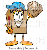 Illustration of a Cartoon Packing Box Mascot Catching a Baseball with a Glove by Toons4Biz