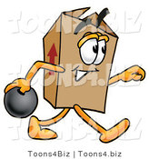 Illustration of a Cartoon Packing Box Mascot Holding a Bowling Ball by Mascot Junction