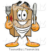 Illustration of a Cartoon Packing Box Mascot Holding a Knife and Fork by Mascot Junction