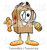 Illustration of a Cartoon Packing Box Mascot Looking Through a Magnifying Glass by Mascot Junction