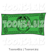 Illustration of a Cartoon Packing Box Mascot on a Dollar Bill by Mascot Junction