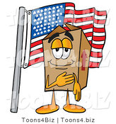 Illustration of a Cartoon Packing Box Mascot Pledging Allegiance to an American Flag by Toons4Biz