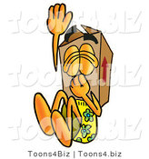 Illustration of a Cartoon Packing Box Mascot Plugging His Nose While Jumping into Water by Mascot Junction