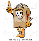 Illustration of a Cartoon Packing Box Mascot Pointing Upwards by Mascot Junction