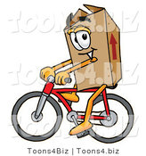 Illustration of a Cartoon Packing Box Mascot Riding a Bicycle by Mascot Junction