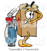 Illustration of a Cartoon Packing Box Mascot Swinging His Golf Club While Golfing by Toons4Biz