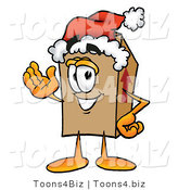 Illustration of a Cartoon Packing Box Mascot Wearing a Santa Hat and Waving by Mascot Junction
