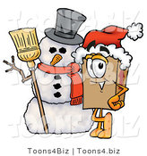 Illustration of a Cartoon Packing Box Mascot with a Snowman on Christmas by Mascot Junction