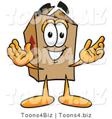 Illustration of a Cartoon Packing Box Mascot with Welcoming Open Arms by Mascot Junction