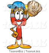 Illustration of a Cartoon Paint Brush Mascot Catching a Baseball with a Glove by Mascot Junction