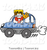 Illustration of a Cartoon Paint Brush Mascot Driving a Blue Car and Waving by Mascot Junction