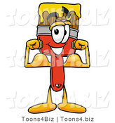 Illustration of a Cartoon Paint Brush Mascot Flexing His Arm Muscles by Mascot Junction