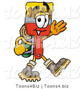 Illustration of a Cartoon Paint Brush Mascot Hiking and Carrying a Backpack by Mascot Junction